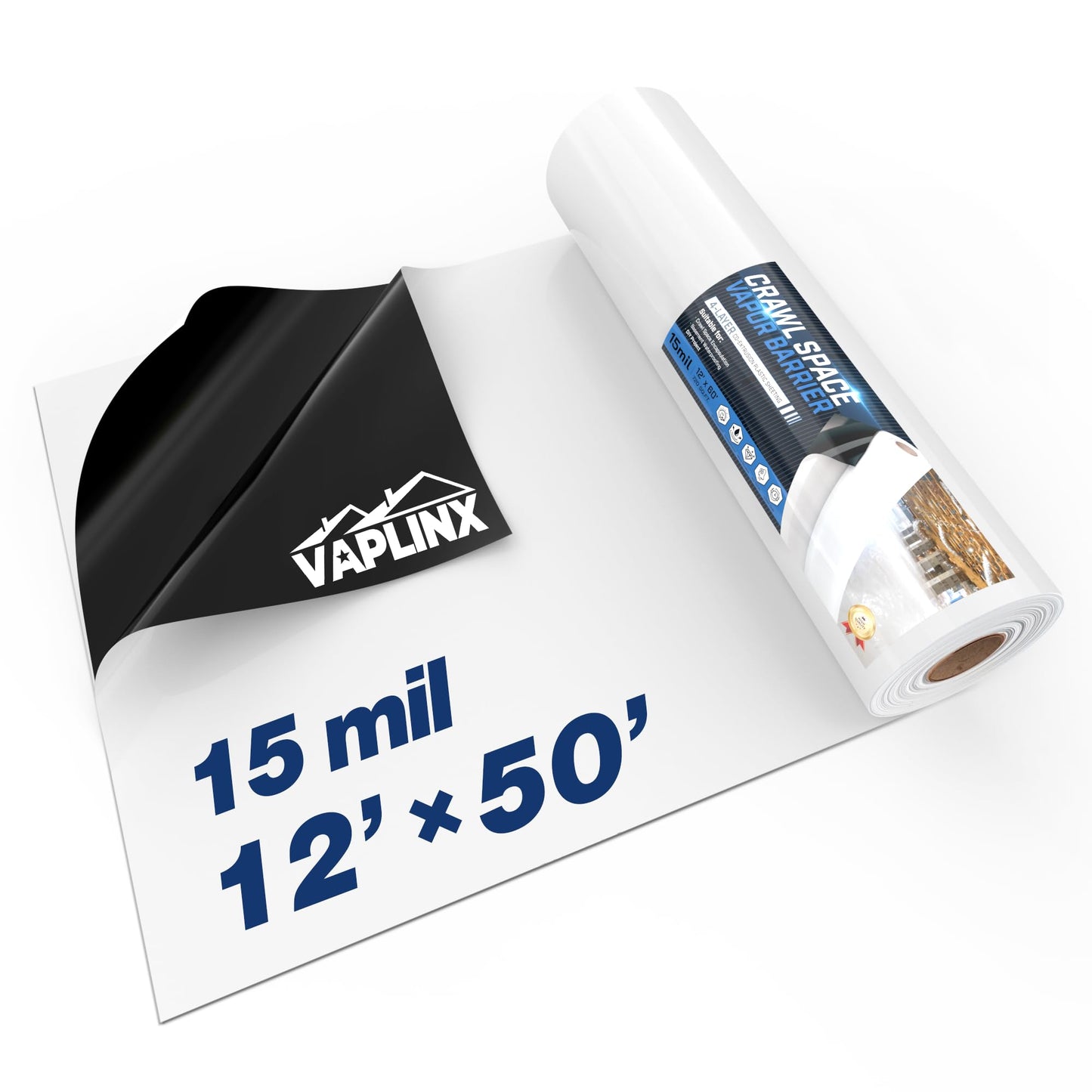 Crawl Space Vapor Barrier - 15 Mil Vapor Barrier - (12' x 50'), Tear Resistant, Heavy Duty Vapor Barrier Plastic, Drop Cloth Moisture Barrier Plastic Sheeting Covering for Crawlspace Encapsulation