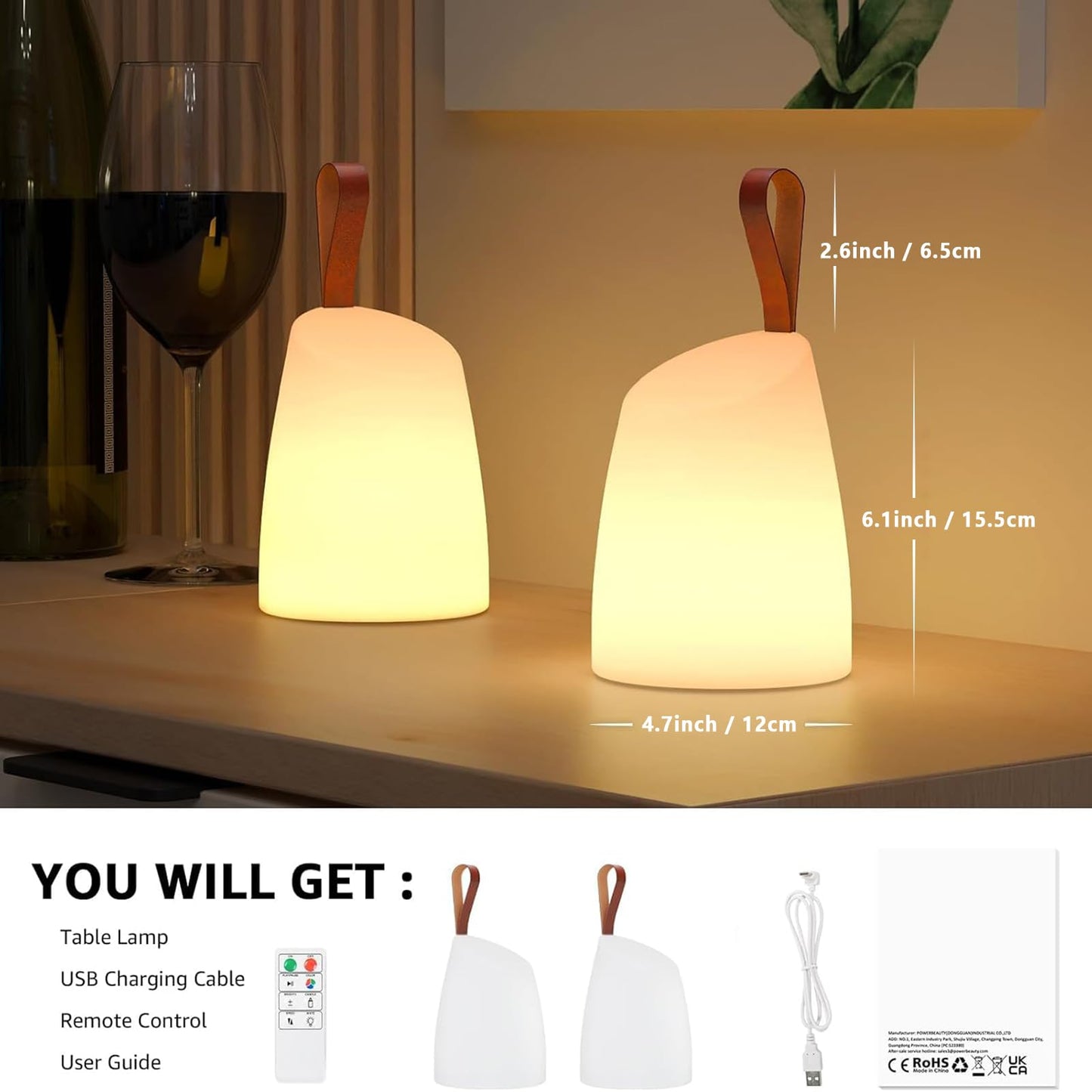 uuffoo 2 Pack Portable Outdoor Table Lamp LED Camping Lantern, Rechargeable Table Lamp with Remote, RGB & Warm White, IP44 Water-Resistant, Timer & Memory, Hanging Lantern for Patio, Garden, Camping