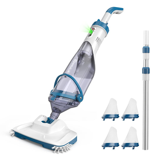 ENHULK Pool Vacuum for Above Ground Pool, Upgraded 13.4" Wide Head & Telescopic Pole, 18.5 GPM Suction, 60 Min Runtime, Cordless Handheld Rechargeable Pool Cleaner for Inground Pools (Blue)