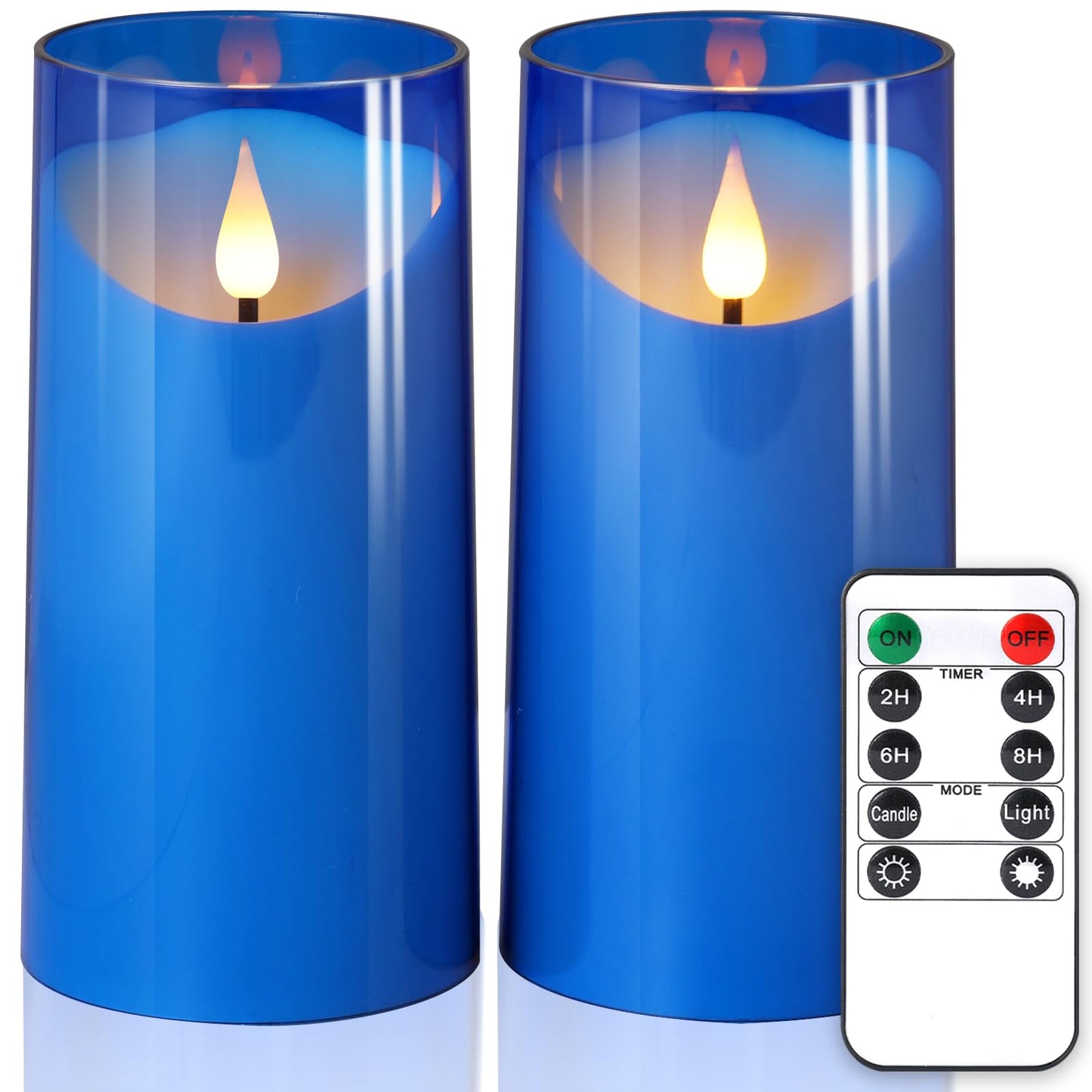 NURADA 3"x6""Flickering Flameless Candles: 3D Wick Acrylic Battery Operated LED Pillar Battery Candles with Remote and Timer for Decoration Wedding Party - 2 Pack Blue"