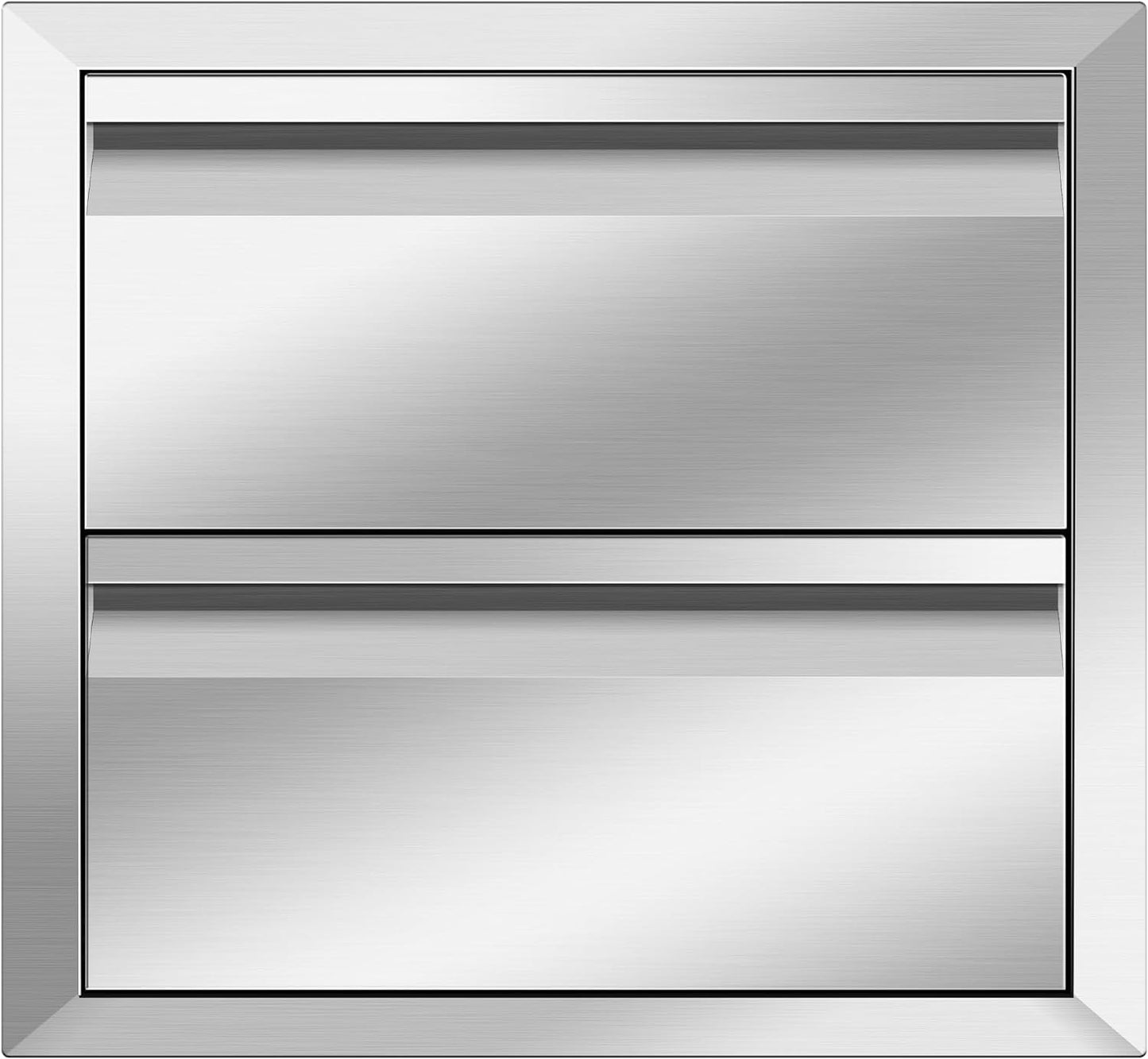 Outdoor Kitchen Drawers 18" W x 15" H x 23" D Inch Stainless Steel Flush Mount BBQ Double Drawers for Outdoor Kitchen Island, or Patio Grill Station