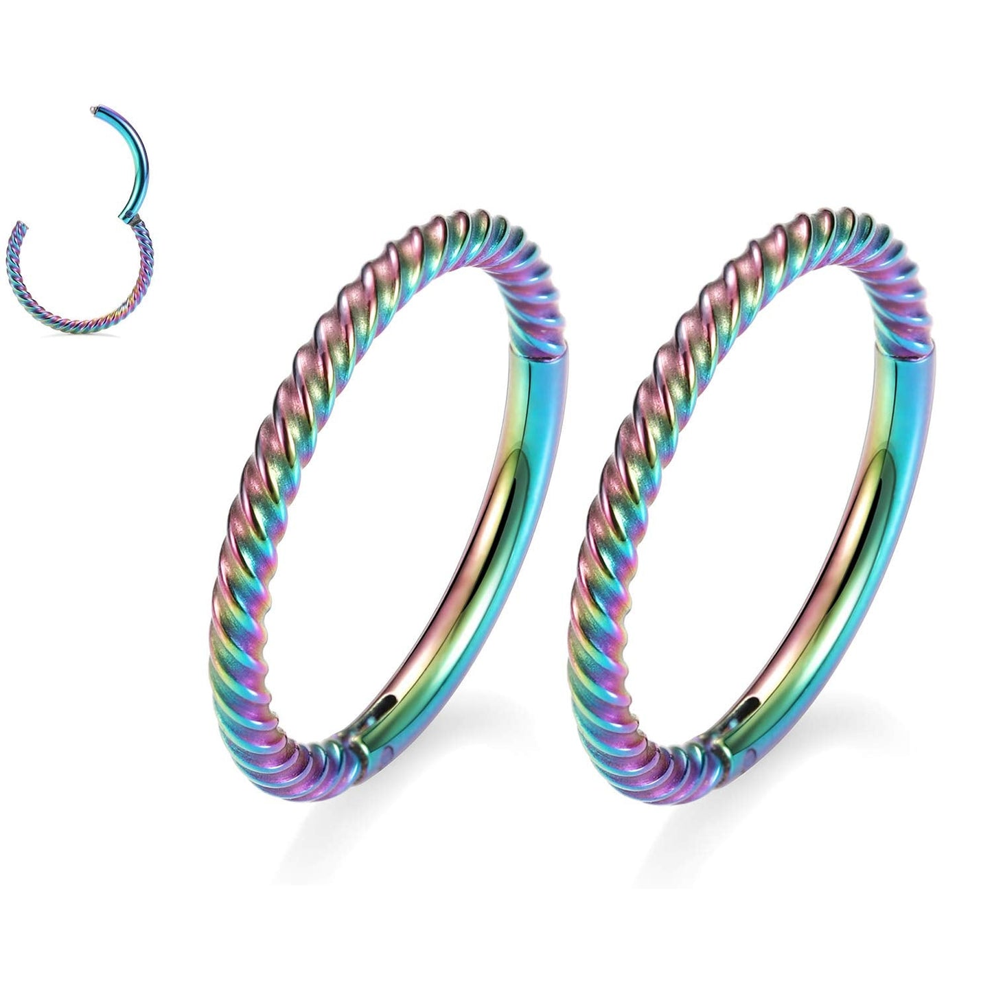 Hoop Earrings Nose Rings 16 Gauge Nose Ring Septum Ring Nose Hoop 16g Cartilage Earring Rainbow Septum Clicker Lip Rings Helix Earring 12mm Rook Earrings Nose Piercing Septum Jewelry Surgical Steel