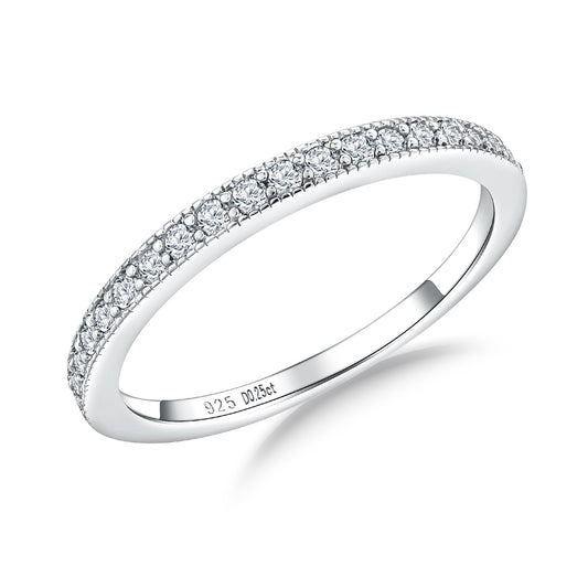 AGRULE Bezel Set Moissanite Wedding Band 1.4mm Width Half Eternity Band Rings Sterling Silver White Gold Plated 0.25 Cttw VVS1 Lab Diamond Anniversary Ring for Men Women, Size 8