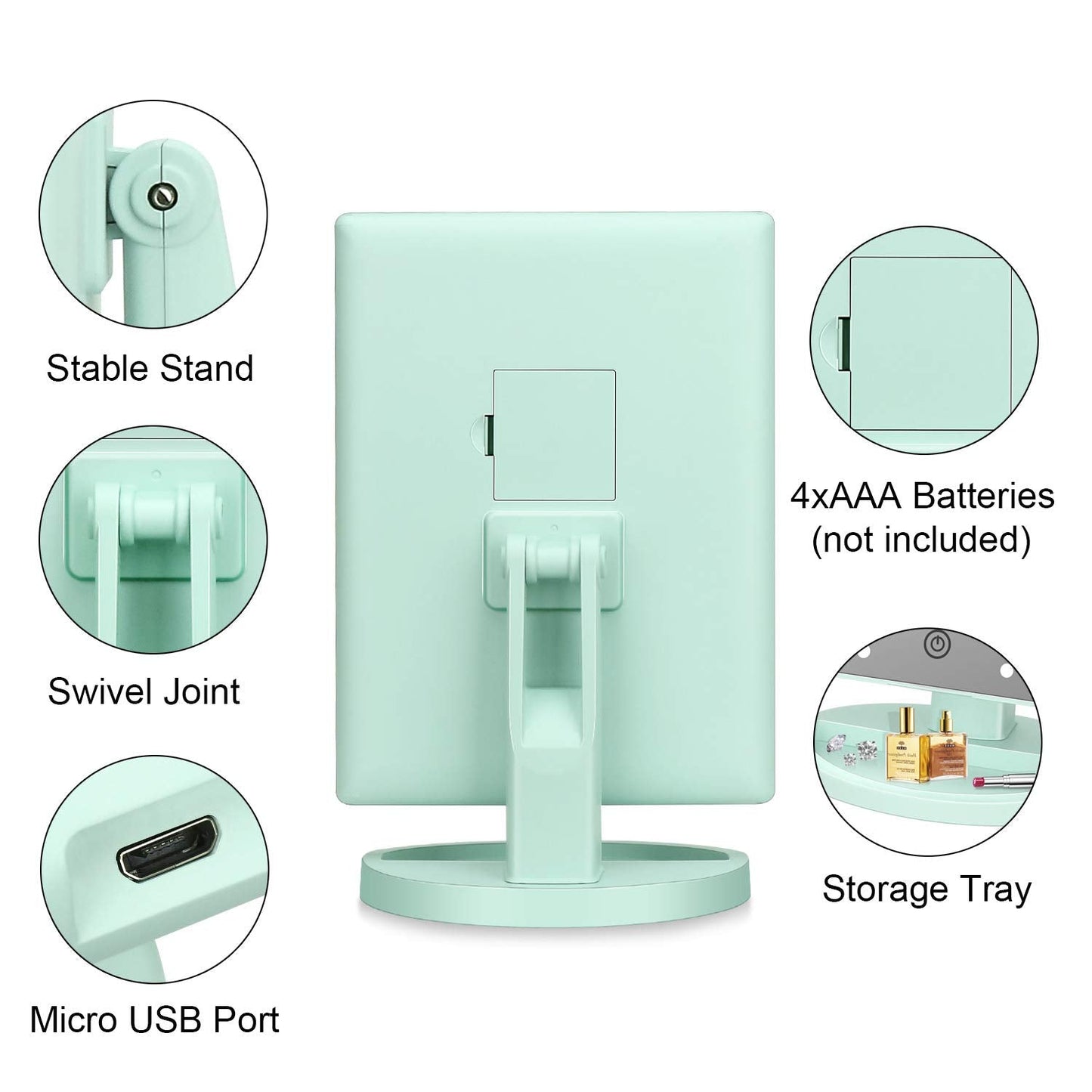 deweisn Tri-Fold Lighted Vanity Tabletop Mount Mirror with 21 LED Lights, Touch Screen and 3X/2X/1X Magnification, Two Power Supply Mode Make up Mirror,Travel Mirror