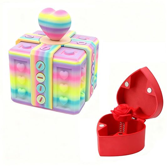 2-in-1 3D Printed Puzzle Gift Box Set - Interactive Mystery Box with Screw Challenge & Heart-Shaped Rose Case - Creative Money/Jewelry Holder for Valentine’s Day, Anniversary, Birthday Surprise
