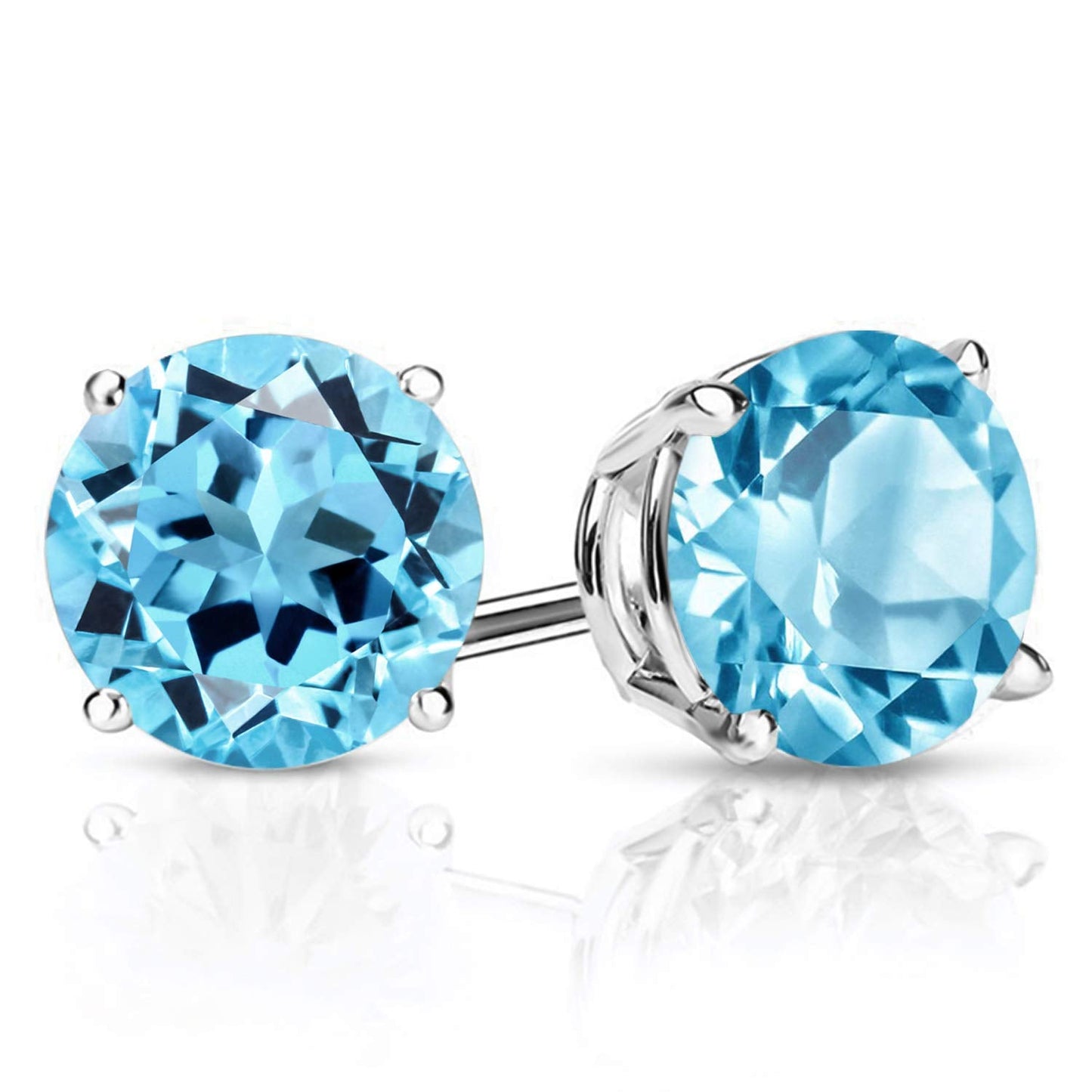 Gem Stone King 2-4 Cttw Round Gemstone Birthstone Stud Earrings For Women Men | 925 Sterling Silver | Round 7MM | Fine Jewelry Gifts for Women Her Mom Wife Men | Swiss Blue Topaz-November