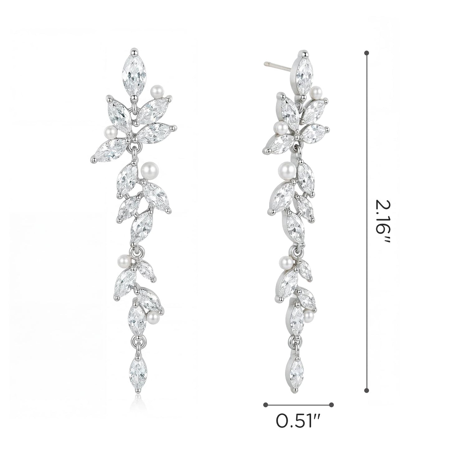 SWEETV Marquise Cubic Zirconia Dangle Earrings for Women, Crystal Wedding Bridal Drop Earrings for Brides Bridesmaids, Chandelier Earrings for Anniversary Prom Jewelry Gift, Silver-Style01