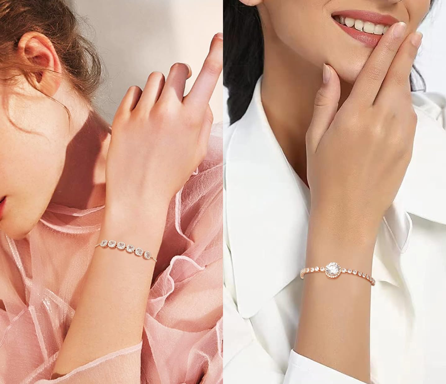 Wovanoo Tennis Bracelet for Women Cubic Zirconia Bracelets Adjustable Slider Bracelets Rose Gold