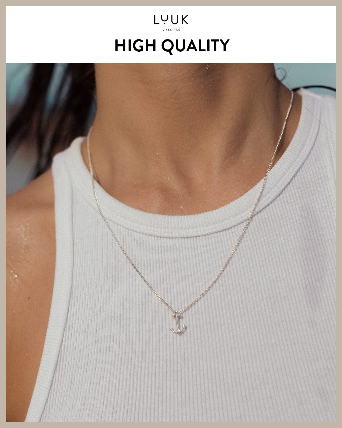 LUUK LIFESTYLE 925 sterling silver necklace with anchor pendant and HAPPINESS gift card, travel lucky charm, women's jewelry, trendy women's accessory, friend and fiancée, silver
