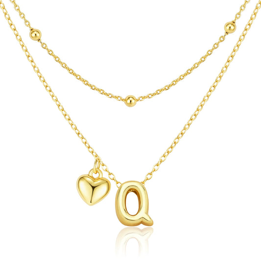 adoyi Gold Heart Initial Necklaces for Women Hers Dainty 14K Gold Plated Heart Initial Necklaces Layered Letter Q Pendant Necklace Stack Birthday Valentines Gifts for Women Jewelry