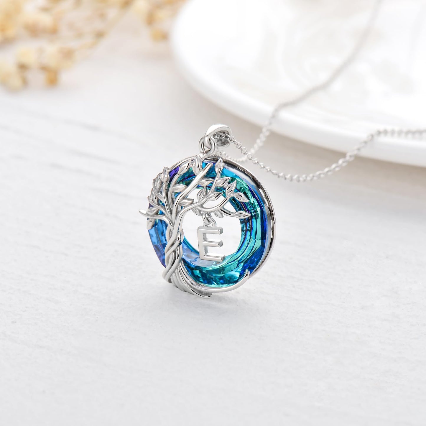 TOUPOP Tree of Life Initial Necklace Gifts for Women Sterling Silver Initial E Letter Jewelry Irish Crystal Pendant Birthday Gifts for Women Her Mom Wife Daughter