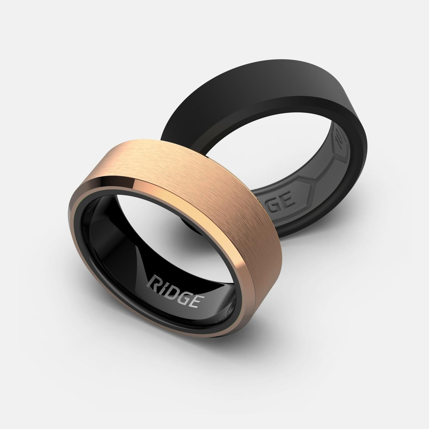 Ridge Beveled Ring Set 8mm - 18K Rose Gold - Tungsten - 7.5