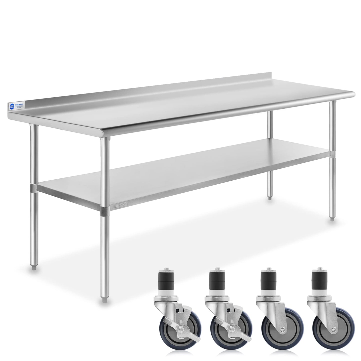 GRIDMANN Stainless Steel Table 72 in. x 30 in., NSF Commercial Kitchen Prep & Work Table w/Backsplash and Wheels
