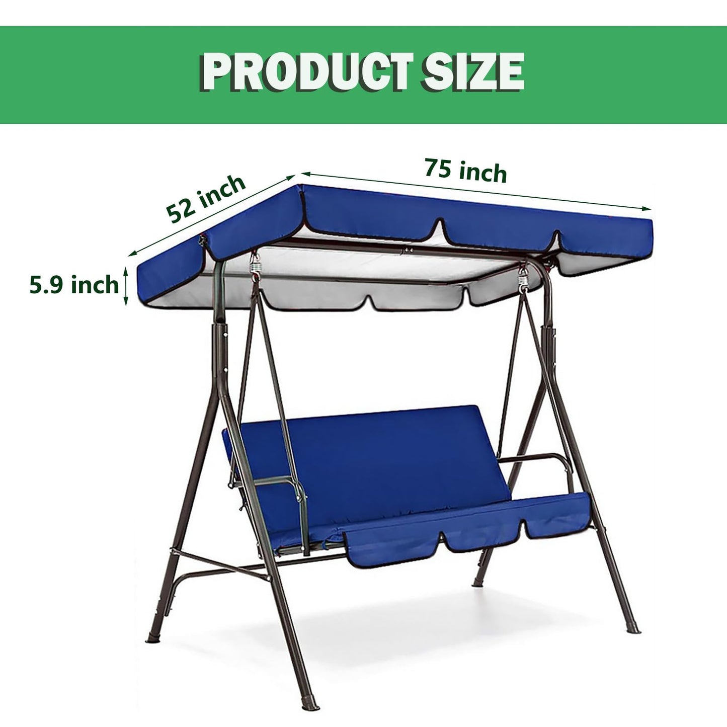 Swing Canopy Replacement Cover, Waterproof Sun Shade Porch Swing Canopy Replacement Top for 2-3 Seater Outdoor Garden Yard Patio Swing Cover (Red, 75×52×5.9 Inch)