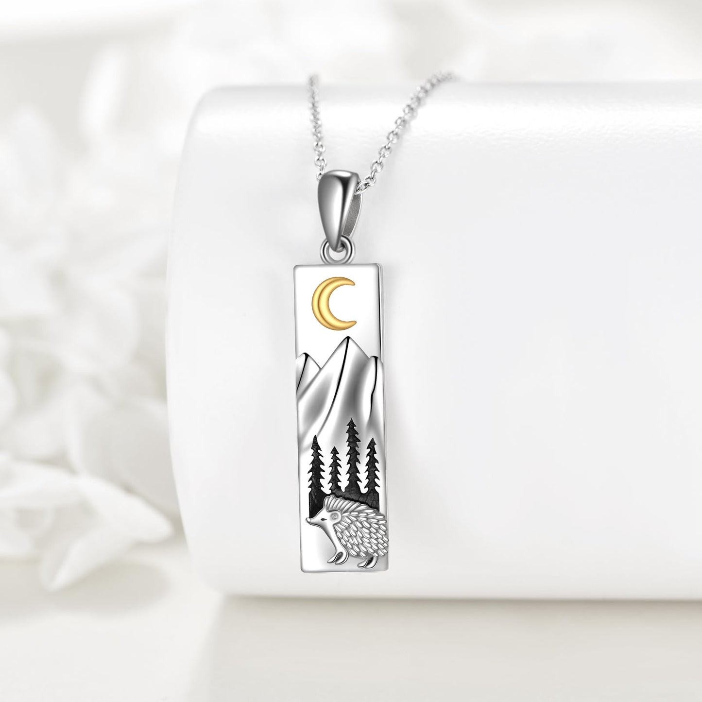YFN Hedgehog Mountain Necklace for Women Sterling Silver Nature Necklace Jewelry Gift for Skiers, Hikers, Campers, Climbers and Nature Lovers