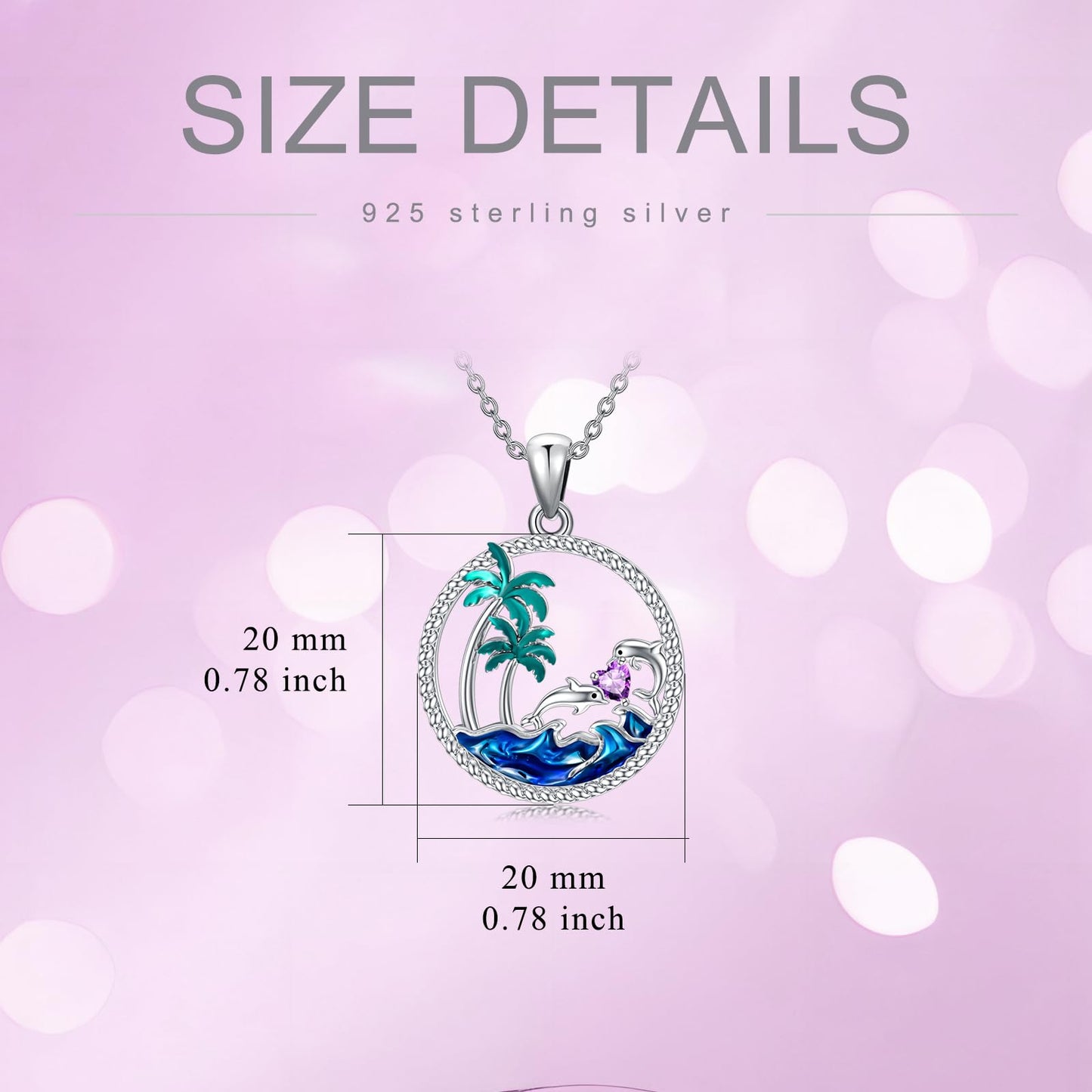 PROESS Dolphin Necklace Sterling Silver February Birthstone Necklace Palm Tree Beach Jewelry Ocean Animal Gifts for Women Daughter