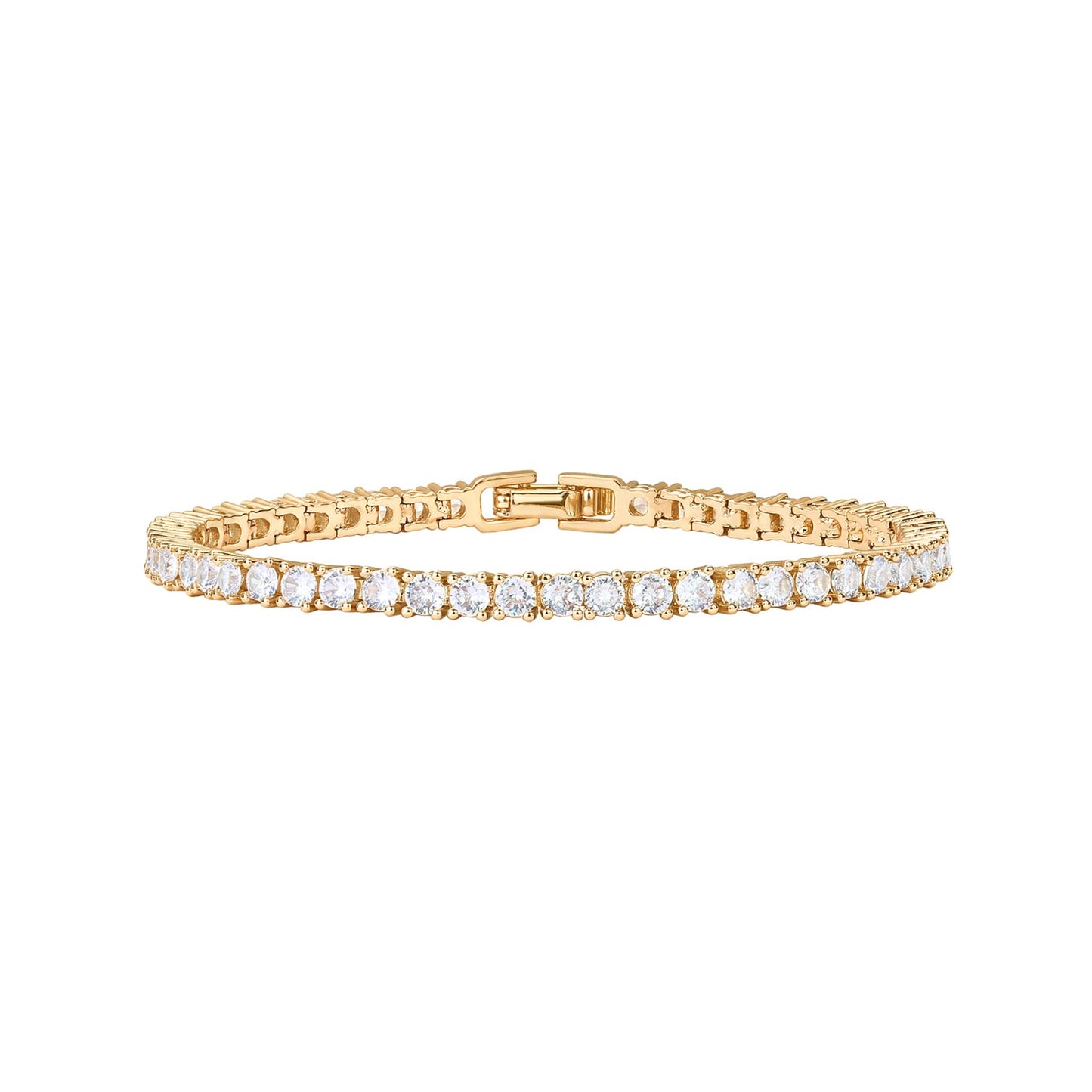 PAVOI 14K Yellow Gold Plated Tennis Bracelets for Women - 3mm Cubic Zirconia Classic Gold Tennis Bracelets for Women and Men - Trendy CZ Jewelry Gifts - Size 7.5 Inches