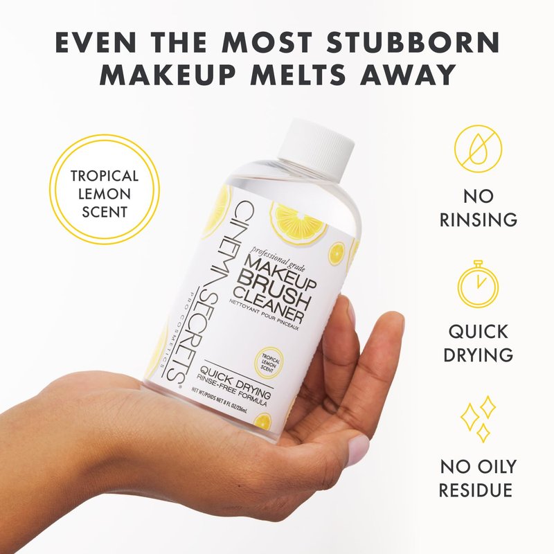 Cinema Secrets Original Makeup Brush Cleaner Kit - Professional Cleanser + Cleansing Tin for Makeup Brushes - Quick-Drying, Rinse-Free Formula - Removes Stubborn Waterproof Make Up - Lemon (2 fl oz)