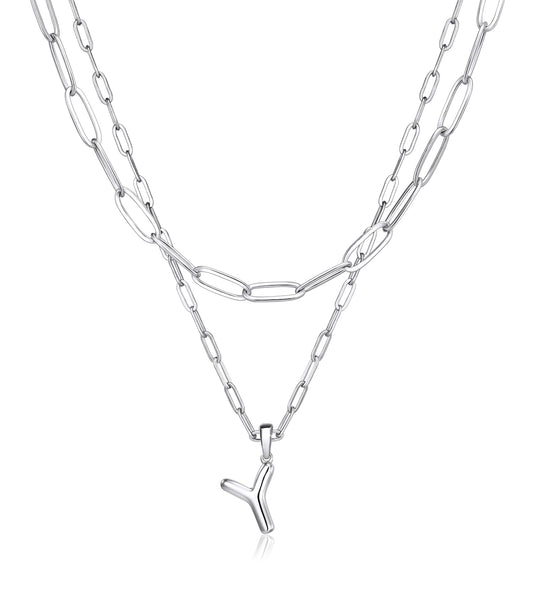 adoyi Silver Initial Necklace for Women 14k Gold Plated Layered Bubble Letter Necklaces Trendy Jewelry Chain Name Y Pendant Necklace Stack Birthday Valentines Gifts