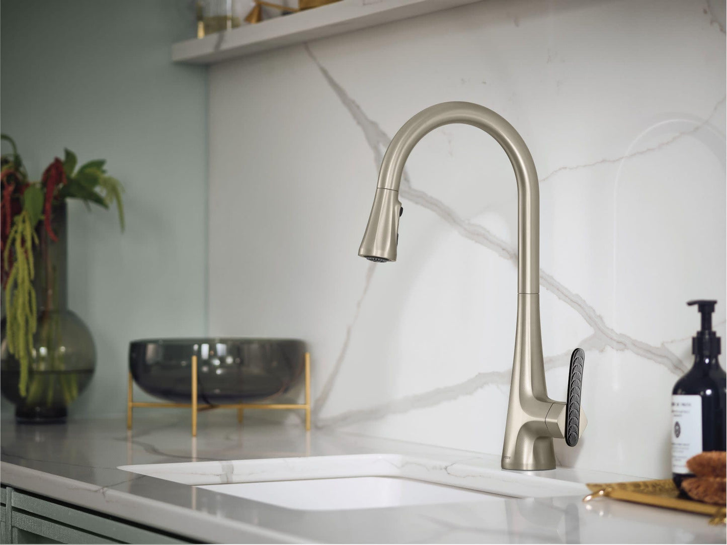 Moen Sinema Stainless Pulldown Kitchen Faucet with Power Boost and Reflex, High Arc Modern Kitchen Faucet, Easy Installation, One-Handle Accent for Customizing, S7235SRS
