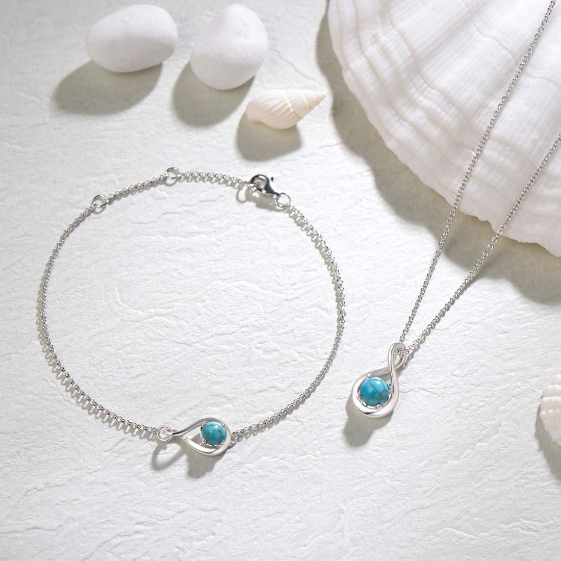 FANCIME Turquoise Necklace December Birthstone Necklace for Women Sterling Silver Infinity Pendant Fine Jewelry Birthday Mothers Day Gifts for Wife Her Mom, Chain Length 16"+2"