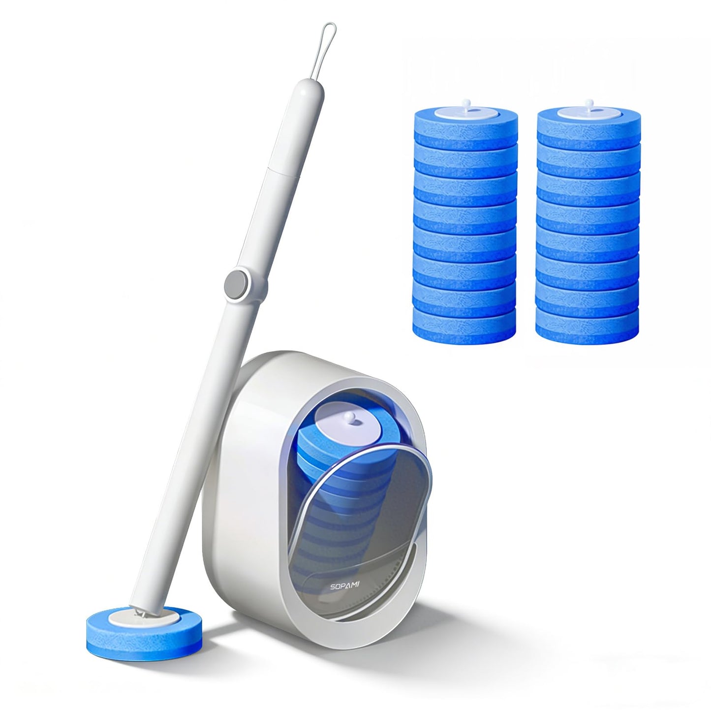 SOPAMI Disposable Toilet Cleaning System - Toilet Wand Kit with 16 High-Performance Refills, Wall Mounted Toilet Brush and Holder for Deep Cleaning Bathroom