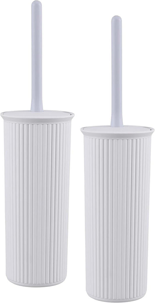 Superio Decorative Plastic Toilet Bowl Brush and Holder Set, Cleaner Scrubber for Bathroom (2, Smoke White)