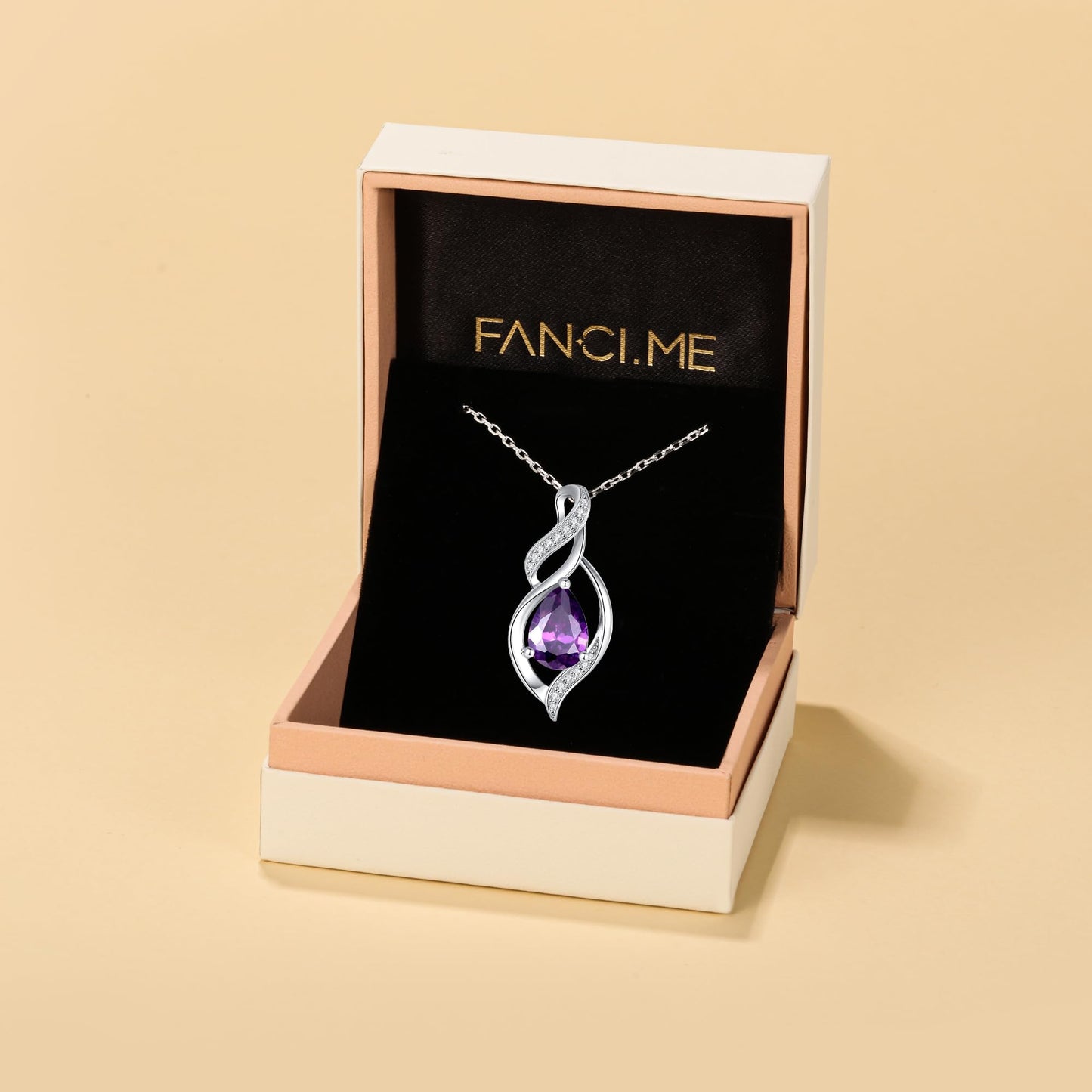 FANCIME February Birthstone Necklace for Women Amethyst Teardrop Necklace Sterling Silver Infinity Love Birthday Gifts for Mom Women, 16"+2" Inches