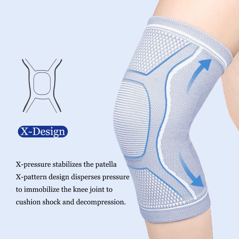 Compression Knee Sleeve for Men Women - Bamboo Charcoal Knee Brace for Sport Running (Gray, X-Large)