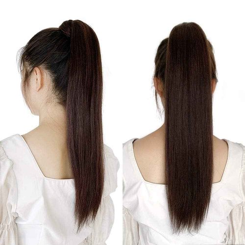 ABH AMAZINGBEAUTY HAIR Ponytail Hair Extensions for Women Remy Human Hair Jet Black Color #1 Wrap in Easy to Use 80 Gram 16 Inch