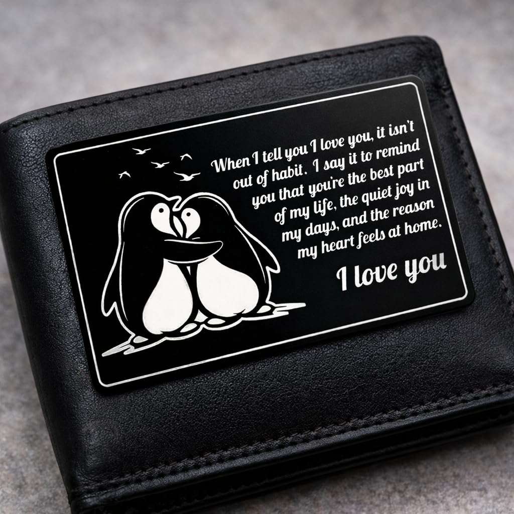 Metal Wallet Card for Husband, Girlfriend, Boyfriend, or Wife – “I Love You” Laser Engraved Steel Keepsake – Romantic Gift for Valentine’s Day, Anniversary, Birthday – Slim Credit Card Size, Gift Ready
