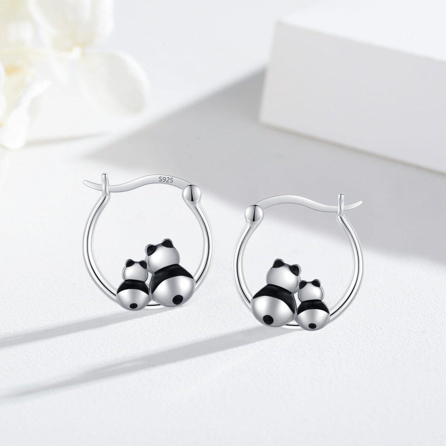 JUSTKIDSTOY Panda Earrings for 925 Sterling Silver Two Panda Bear Hoop Earrings Hypoallergenic Cute Animal Earrings Jewelry Graduation Gifts for Women Daughter Her