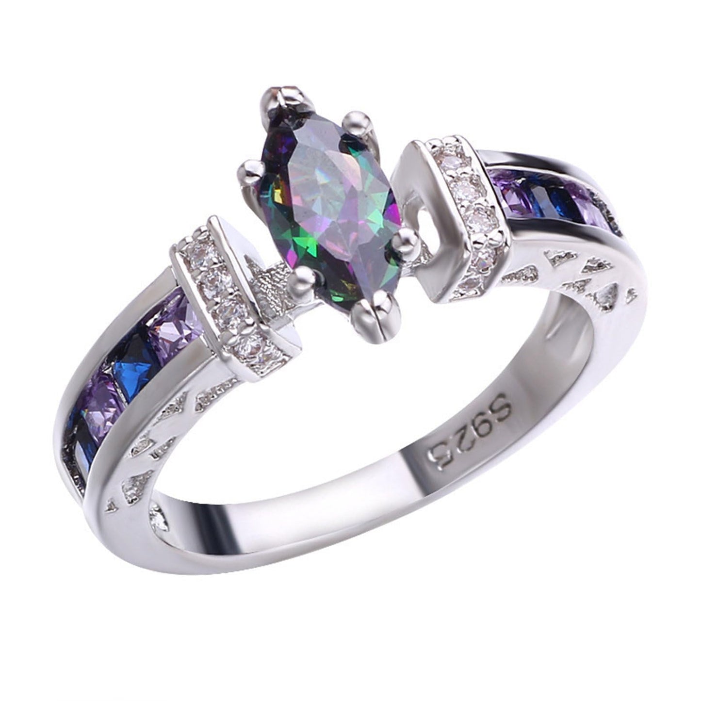 Magtherapy Quartz Slimming Ring, Moissanite Torina Crystal-Quartz Ionix Ring Heathcryt Lymph Drainage Therapy Rings Multicolor Marquise Cut Cubic Zirconia Inlaid Finger Ring Jewelry for Women Men(10)