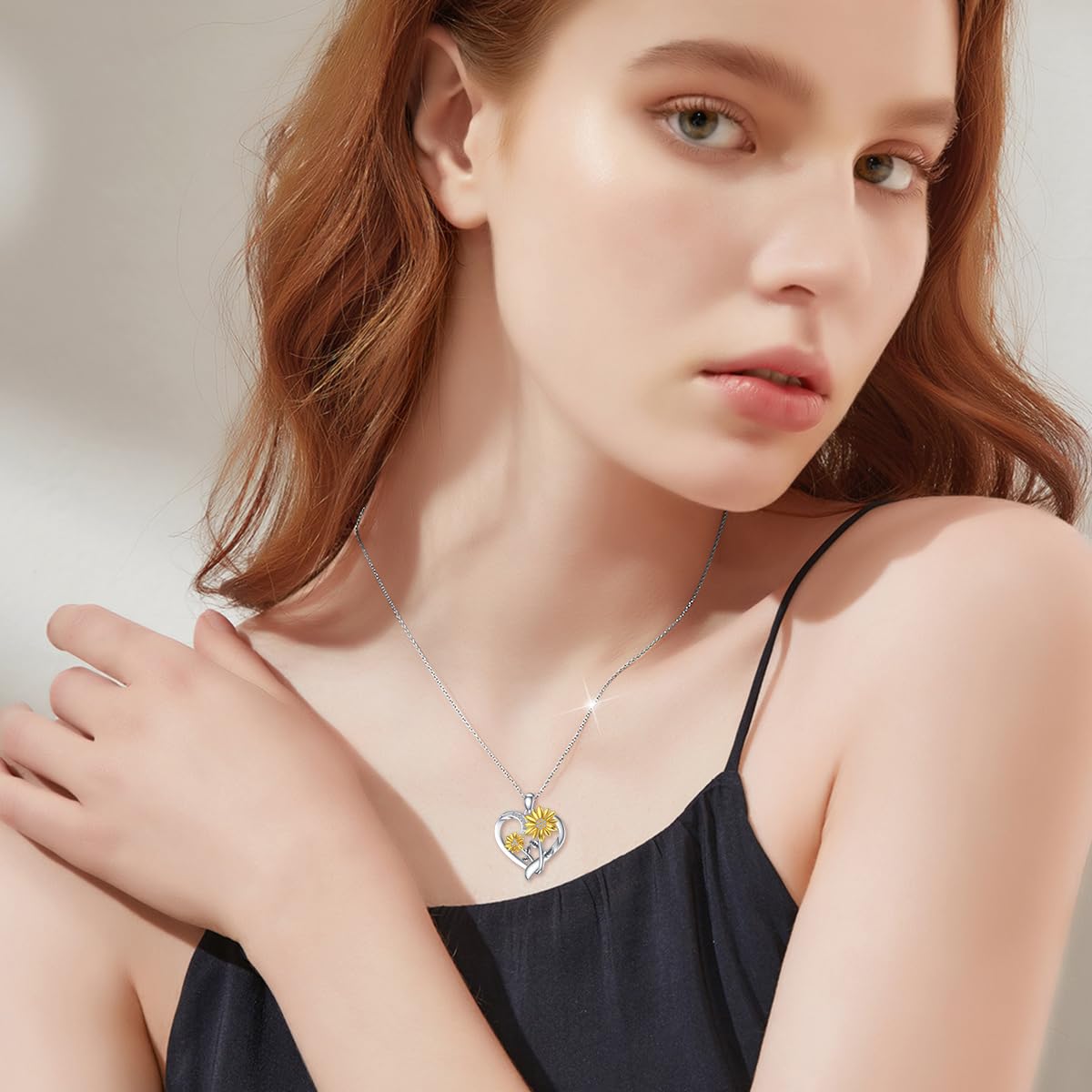ZBA Sunflower Necklace for Women Silver Diamond Heart Pendant Jewelry, Anniversary Valentines Mothers Day Gifts for Mother Wife Her Mom
