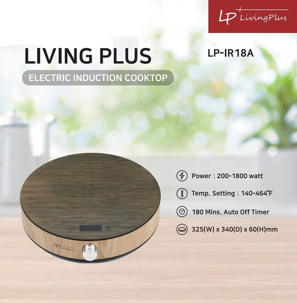 LP Living Plus 1800W Induction Cooktop Countertop Burner, 3 Hour Max Timer