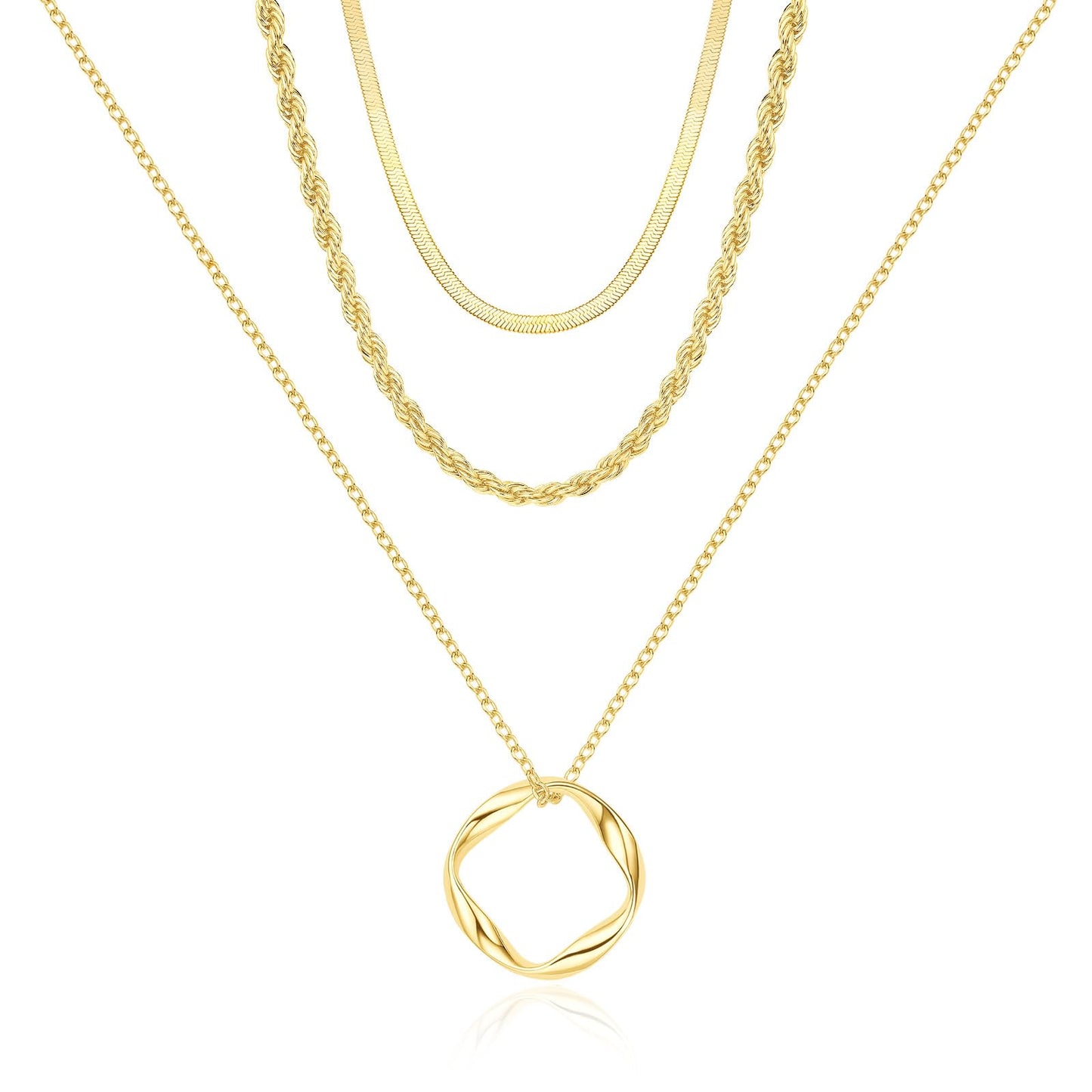 PDWZNBA Layered Gold-plated Necklaces for Women, 14K Real Gold-Plated Triple Chain Necklace, Dainty Choker Jewelry Set, Trendy Jewelry Gifts