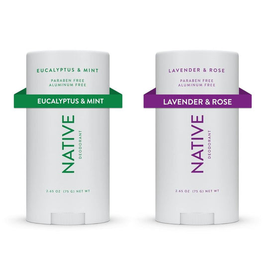 Native Deodorant | Natural Deodorant for Women and Men, Aluminum Free with Baking Soda, Probiotics, Coconut Oil and Shea Butter | Eucalyptus & Mint, Lavender & Rose - Variety Pack of 2