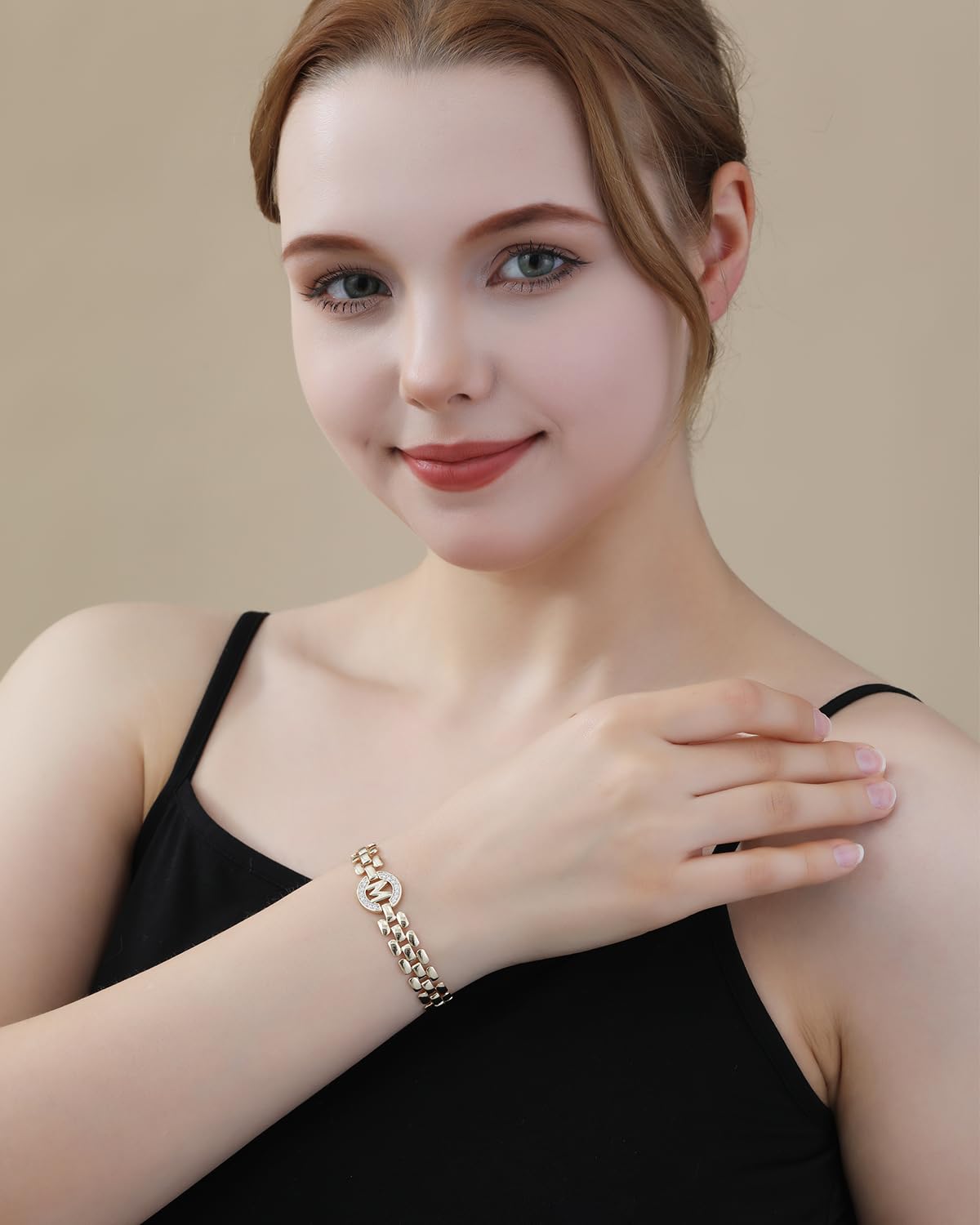 WEDDINEN Initial Bracelet,14K Gold Plated Letter Bracelets for Women, Thick Bangle Wrist Gold Alphabet Bracelet for Women, Gifts for Women Jewelry Initial V Charm Chain