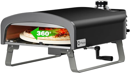 Portable Propane Pizza Oven with Manual Rotating Stone, Tabletop Gas Stove for Outdoor Kitchen, Gas Oven for Making Pizza, Bread, Steak, Pie, PS104