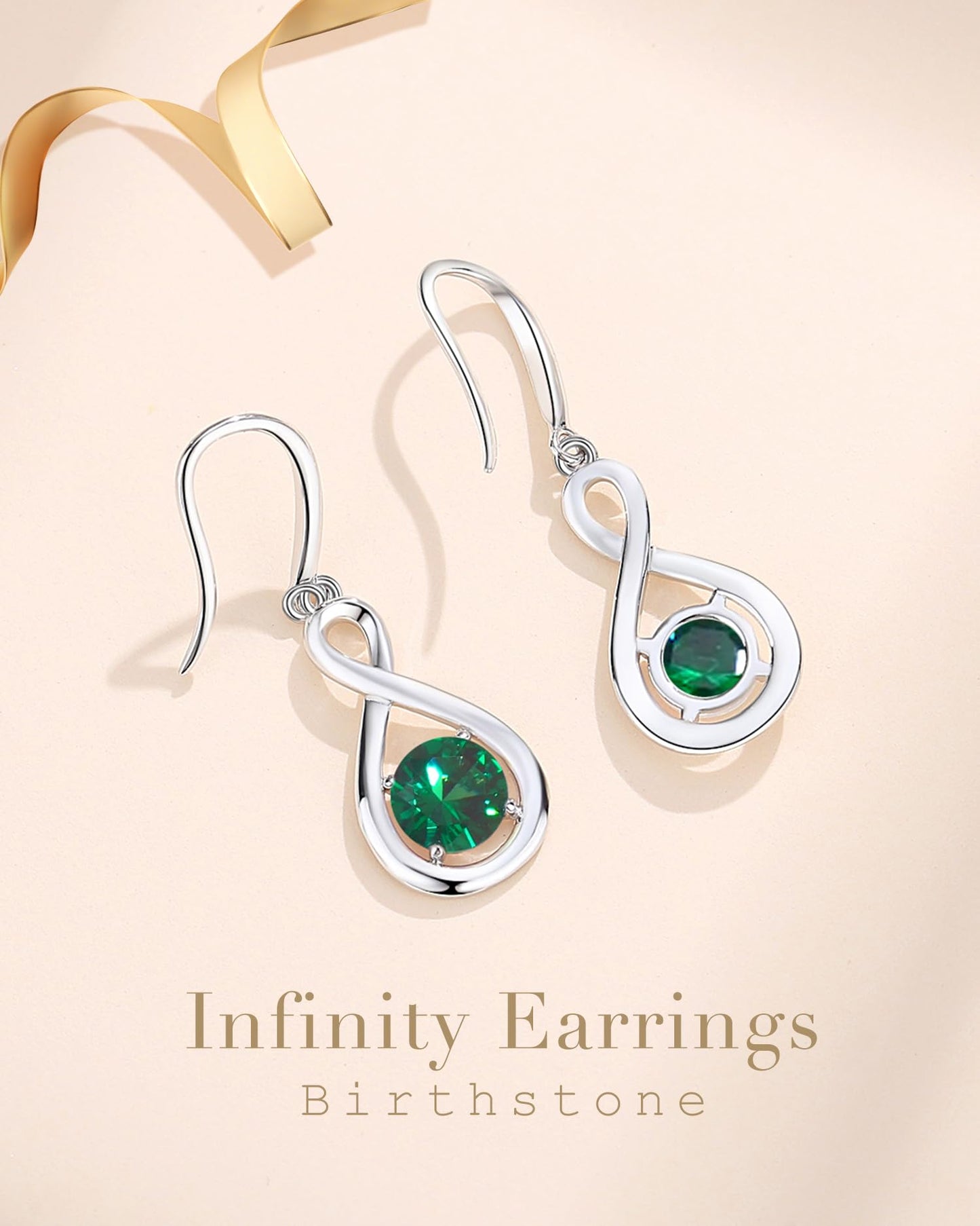 FANCIME Emerald Dangle Drop Earrings 925 Sterling Silver Dainty Infinity Green Gemstone May Birthstone Earring Fine Jewelry Birthday Mothers Day Gifts for Mom Her Women