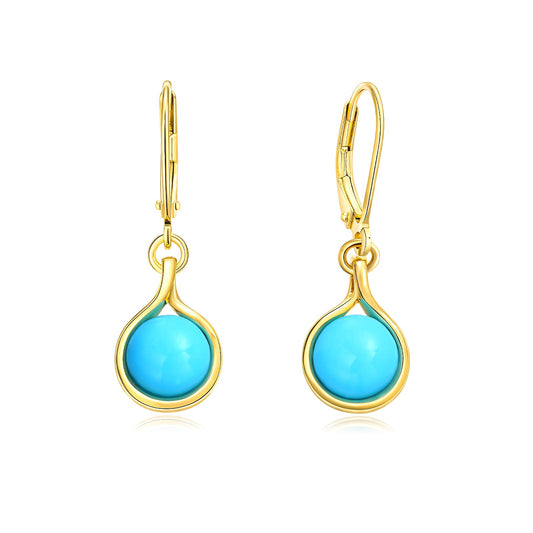 AIBAO Turquoise Dangle Earrings for Women Round Cut Blue Gemstone Leverback Earrings Western Jewelry Sterling Silver Sleeping Beauty Turquoise Earrings