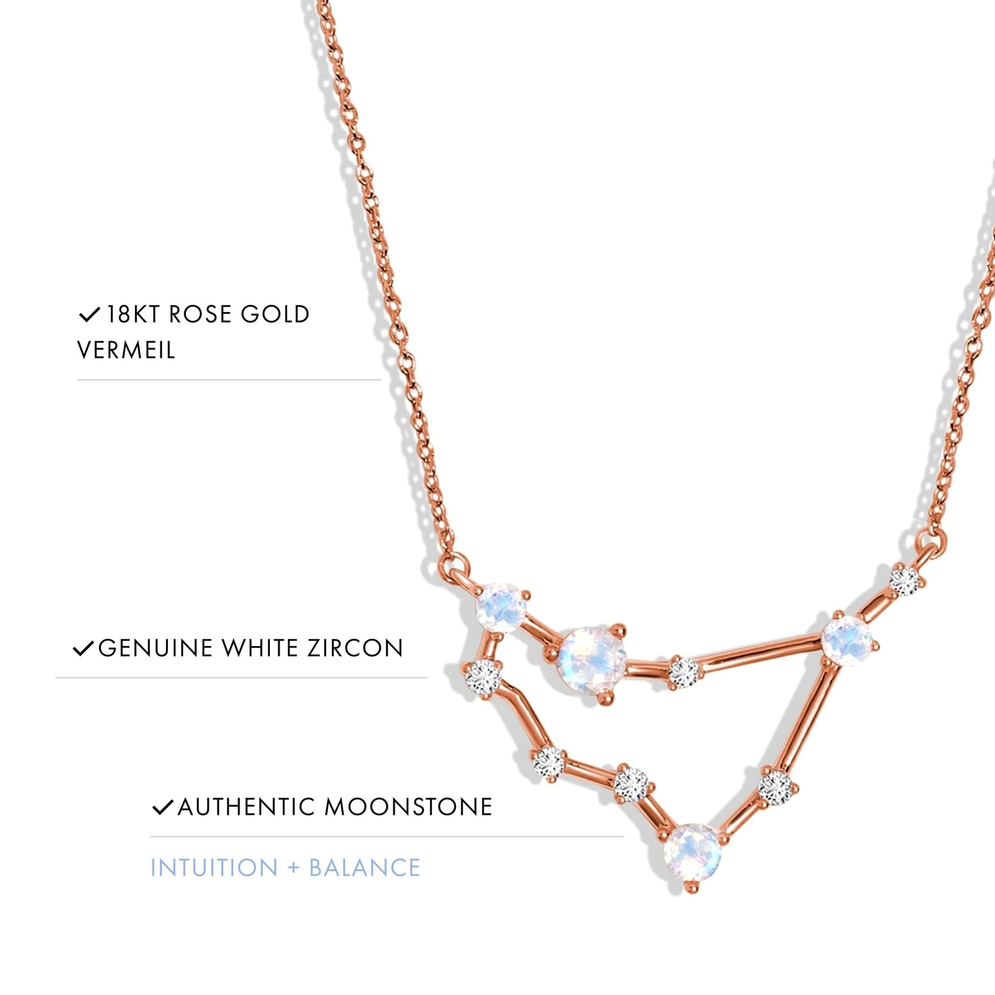 Moon Magic Moonstone Necklace - Capricorn Zodiac Constellation / 925 Sterling Silver - 18k Rose Gold - Yellow Gold Rainbow Moonstone Necklaces for Women/Authentic Rainbow Crystal Jewelry