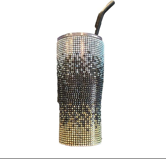 HYDRAFLOW Capri BLING - 20oz Tumbler with Straw - Triple Wall Vacuum Insulated Insulated Travel Cup - Stainless Steel - Reusable Cup with Dual Lid (Geometric Bling Rhinestone)