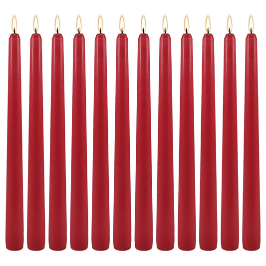12Pack Red Taper Candles-10 inch Unscented and Dripless Dinner Candles, 8-9 Hours Burn Time, Hand Poured Tall Candlesticks-Ideal for Home Decor Weddings, Dinner Parties, Christmas Candlesticks