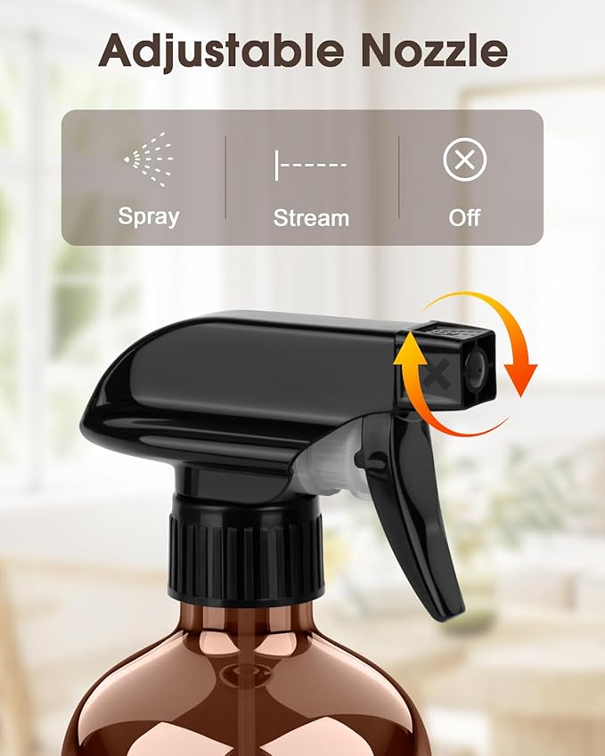 Bontip Glass Spray Bottle with Silicone Sleeve Protection, Amber Glass Spray Bottle Set for Window Cleaner Aromatherapy Facial Hydration Watering Flowers Hair Care 2 Pack/16 oz (Brown & Grey, 16 oz)