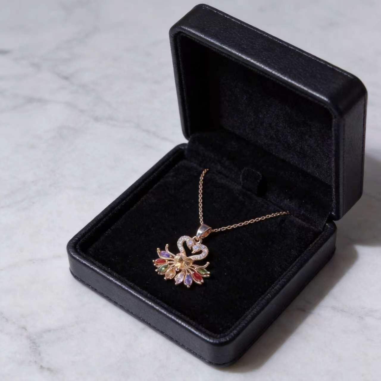 Kim Carrey Italian Elegant Rose Gold Necklace for Ladies | 18K Rose Gold Plated Necklace Pendant for Women | Gemstone necklace, Gift for Daughter, Wife, Mom, Her Jewelry (Colorful Swan)