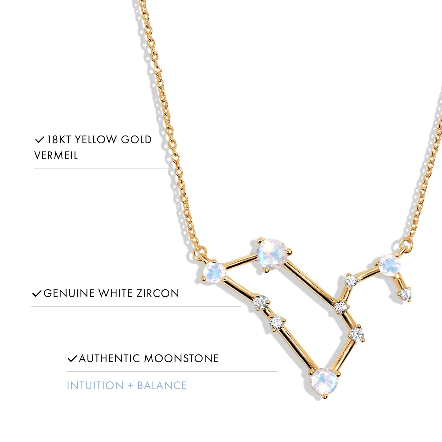 Moon Magic Moonstone Necklace - Leo Zodiac Constellation / 925 Sterling Silver - 18k Rose Gold - Yellow Gold Rainbow Moonstone Necklaces for Women/Authentic Rainbow Crystal Jewelry