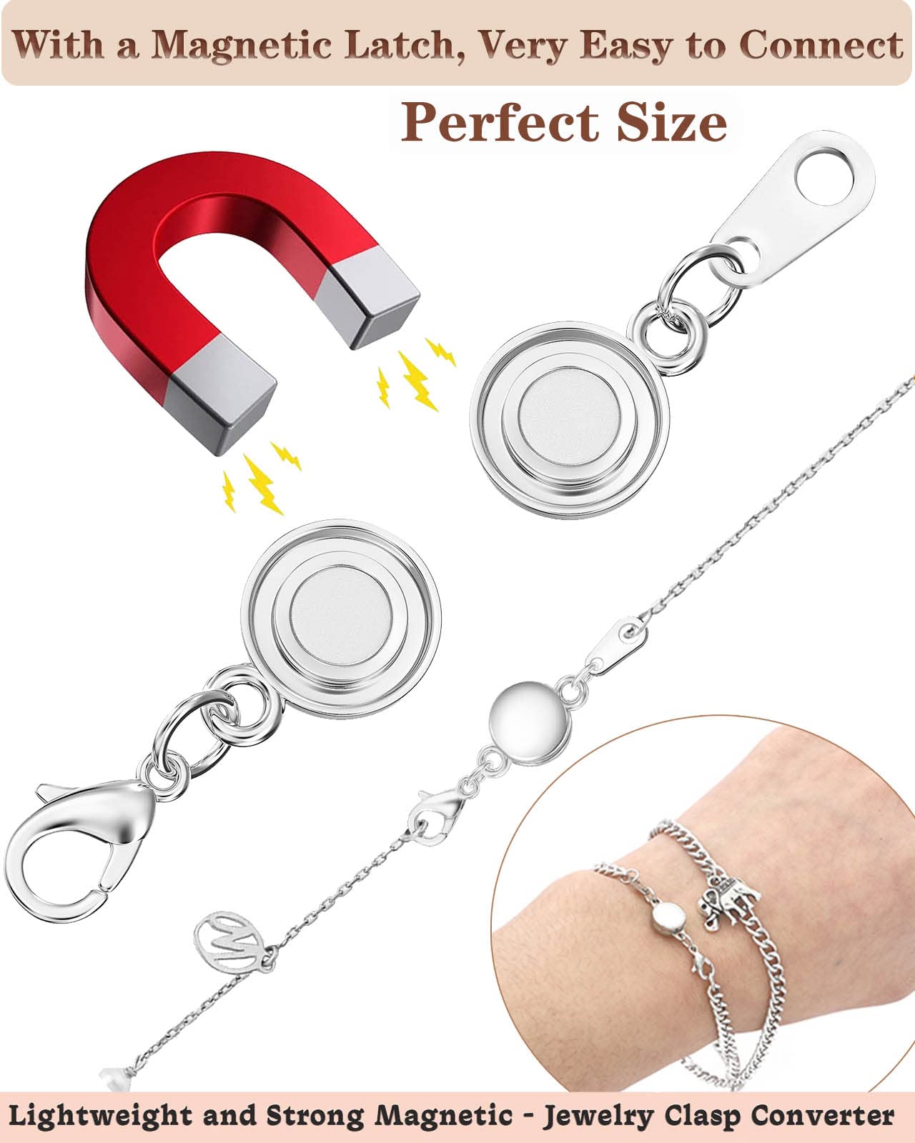 Dailyacc Magnetic Necklace Clasps and Closures - Round Bracelet Extender Clasps for Jewelry Making