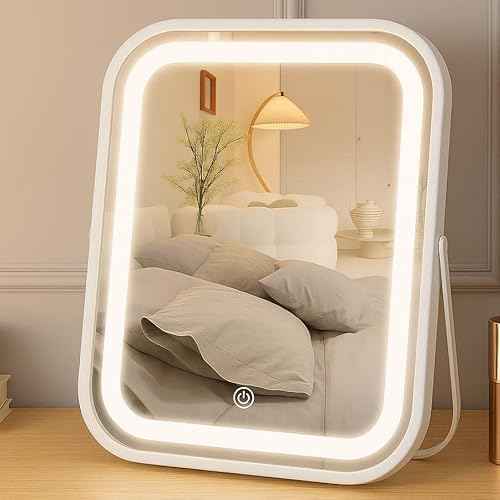 Lighted Makeup Mirror, Rechargeable Vanity Mirror with Lights 10''x8'' Makeup Mirror with Lights,Light up Mirror Touch Screen with 3-Color Lighting,for Women Gift,Travel Essentials