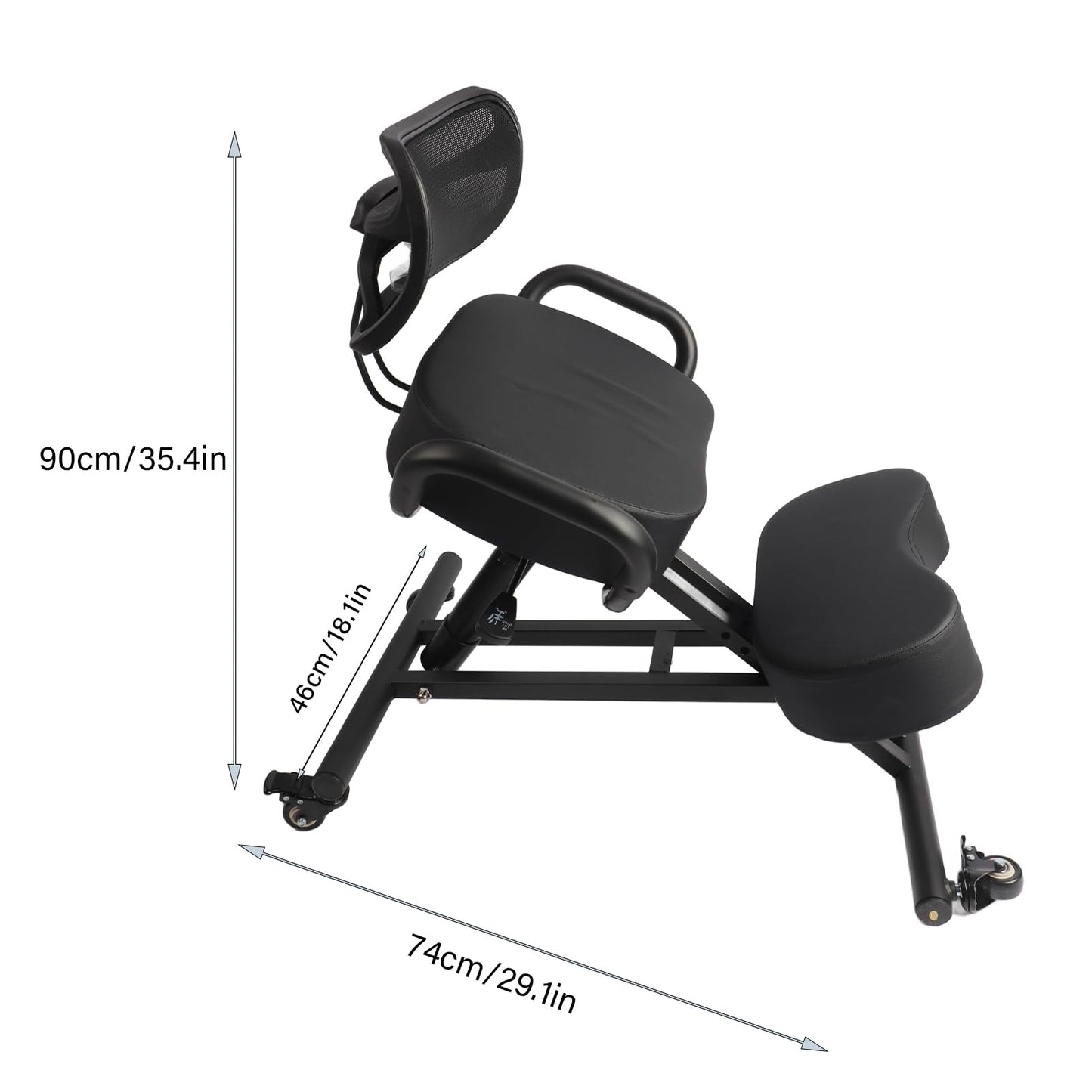 Ergonomic Height Adjustable Breathable Kneeling Chair Back Support Kneeling Chair with Leather Cushion Comfortable Mesh Backrest, Spine Alignment Support